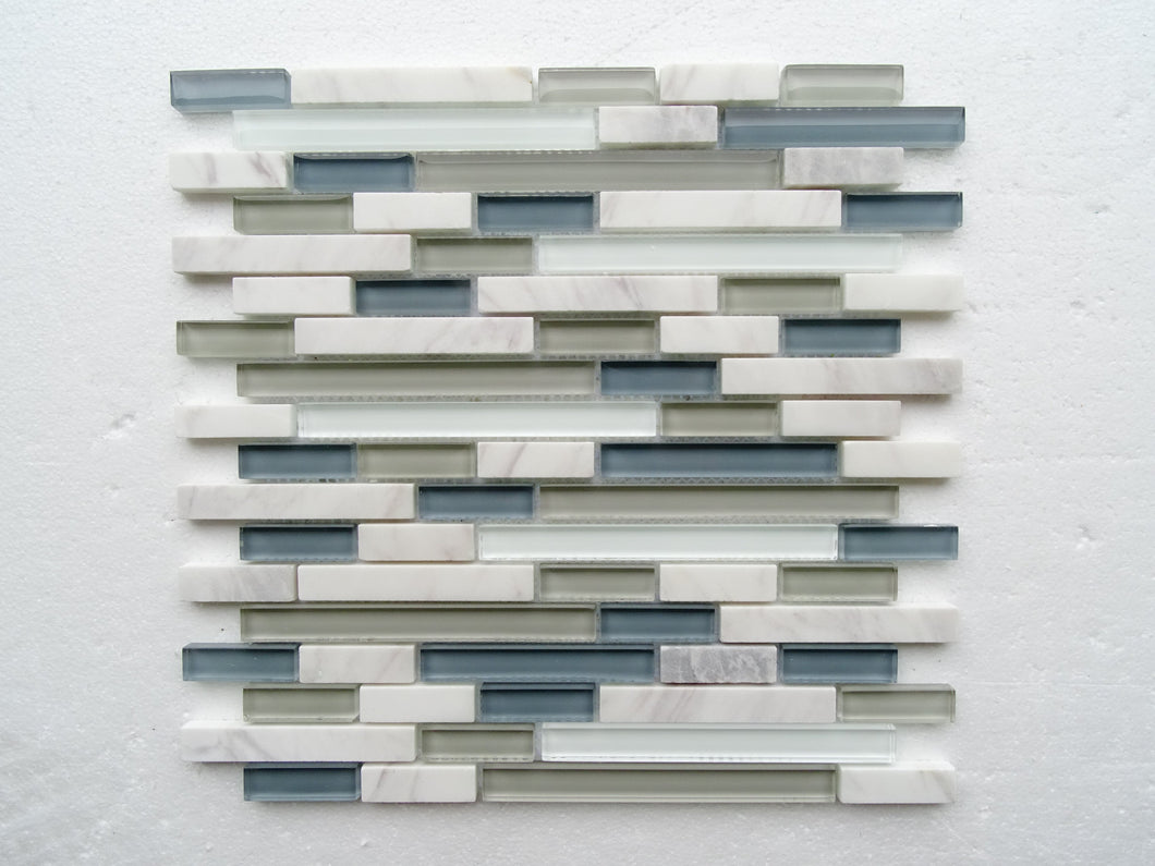 PGMS009 Linear Interlocking 11.75in. x 12in. x 8mm Glass and Marble Mesh-Mounted Mosaic Tile
