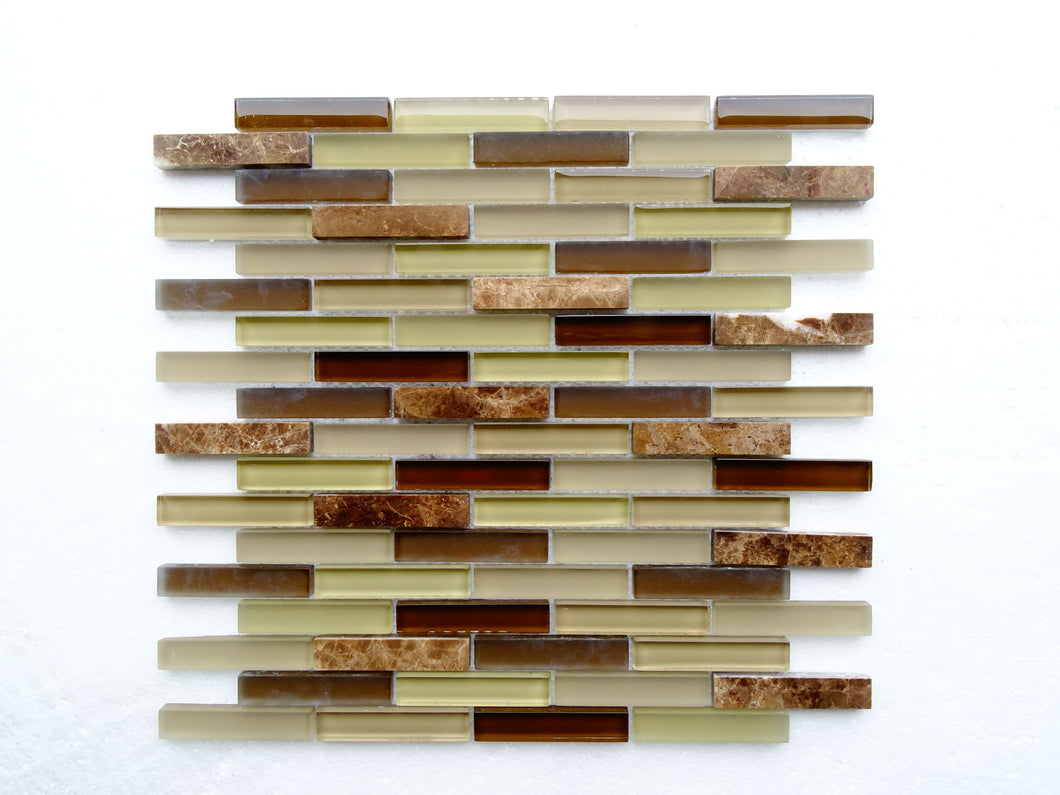 PGMS011 Linear Interlocking 11.75in. x 12in. x 8mm Glass and Marble Mesh-Mounted Mosaic Tile