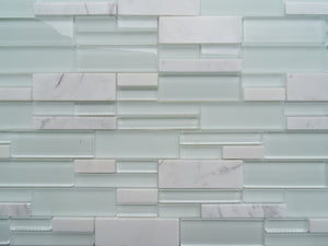 PGMS014 Fantastic Interlocking 11.75in. x 12in. x 8mm Glass and Marble Mesh-Mounted Mosaic Tile