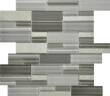 PGMS015 Fantastic Interlocking 11.75in. x 12in. x 8mm Glass and Marble Mesh-Mounted Mosaic Tile