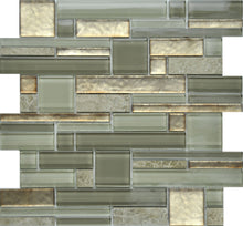 PGMS017 Fantastic Interlocking 11.75in. x 12in. x 8mm Glass and Marble Mesh-Mounted Mosaic Tile