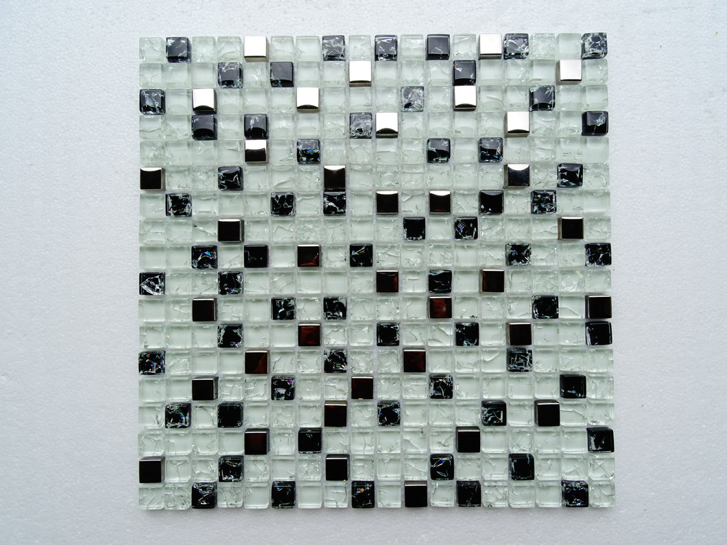PGMS030 Mini Square Interlocking 11.75in. x 11.75in. x 8mm Glass and Metal Mesh-Mounted Mosaic Tile