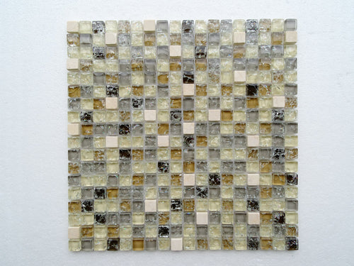 PGMS031 Mini Square Interlocking 11.75in. x 11.75in. x 8mm Glass and Marble Mesh-Mounted Mosaic Tile