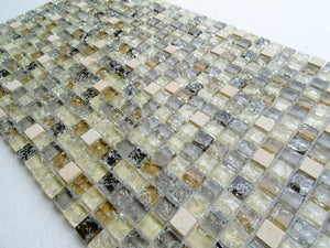 PGMS031 Mini Square Interlocking 11.75in. x 11.75in. x 8mm Glass and Marble Mesh-Mounted Mosaic Tile