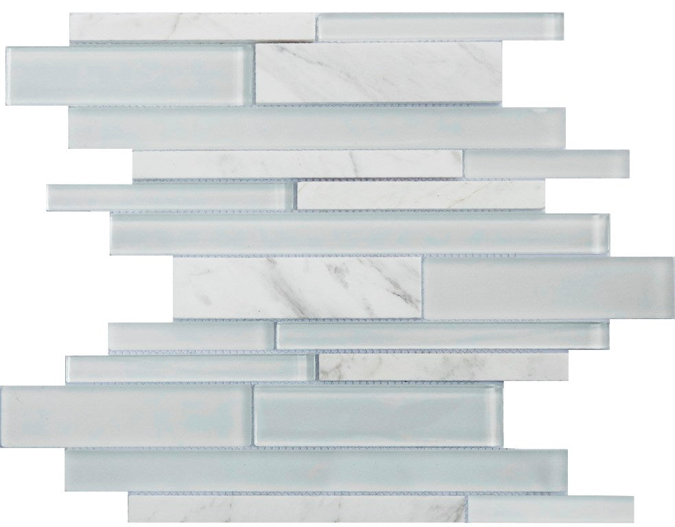 PGMS051 Metro Interlocking 11.75in. x 12in. x 8mm Glass and Marble Mesh-Mounted Mosaic Tile