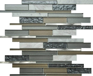 PGMS061 Volcano Interlocking 11.75in. x 12in. x 8mm Glass, Marble and Metal Mesh-Mounted Mosaic Tile