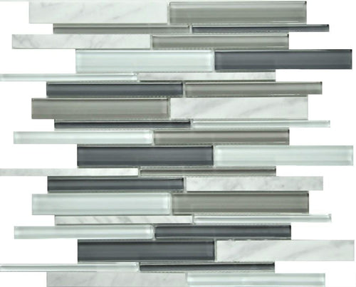 PGMS063 Linear Interlocking 11.75in. x 12in. x 8mm Glass and Marble Mesh-Mounted Mosaic Tile