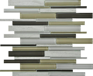 PGMS064 Linear Interlocking 11.75in. x 12in. x 8mm Glass and Marble Mesh-Mounted Mosaic Tile
