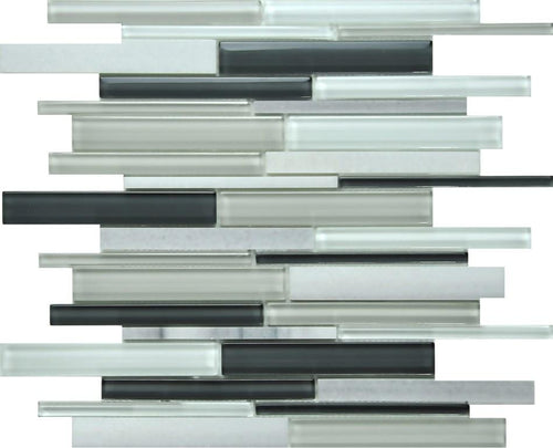 PGMS065 Linear Interlocking 11.75in. x 12in. x 8mm Glass and Marble Mesh-Mounted Mosaic Tile